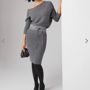 White House Black Market WHBM off-shoulder ribbed sweater dress in grey size M